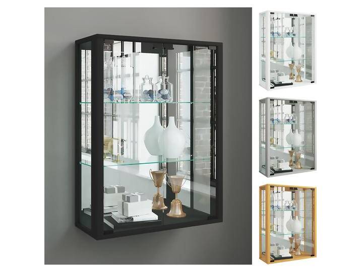 VCM, Vitrine + Buffetschrank, Wandvitrine Sammelvitrine Glasvitrine Wand Vitrine Regal Schrank Glas Hängevitrine Udina Spiegel (60 x 25 x 80 cm) von VCM