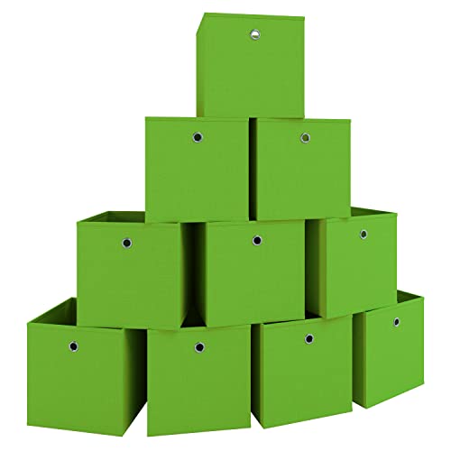 VCM 10er Set Faltbox | Klappbox Stoff Kiste | Faltschachtel | Maße ca. H. 28 x B. 27 x T. 27 cm | Regalbox - Boxas Grün von VCM
