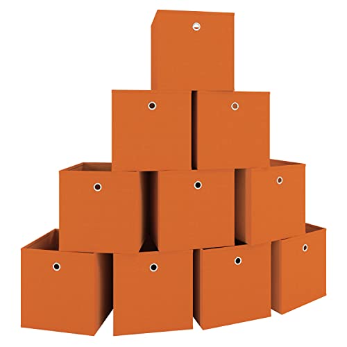 VCM 10er Set Faltbox | Klappbox Stoff Kiste | Faltschachtel | Maße ca. H. 28 x B. 27 x T. 27 cm | Regalbox - Boxas Orange von VCM