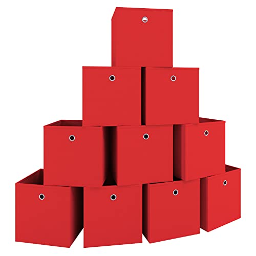 VCM 10er Set Faltbox | Klappbox Stoff Kiste | Faltschachtel | Maße ca. H. 28 x B. 27 x T. 27 cm | Regalbox - Boxas Rot von VCM