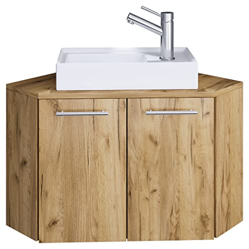 VCM 2-TLG Set | Waschplatz für Gäste WC | Gästebad | Waschtisch | Eckschrank | Badezimmer Set – Vilosa Honig-Eiche von VCM