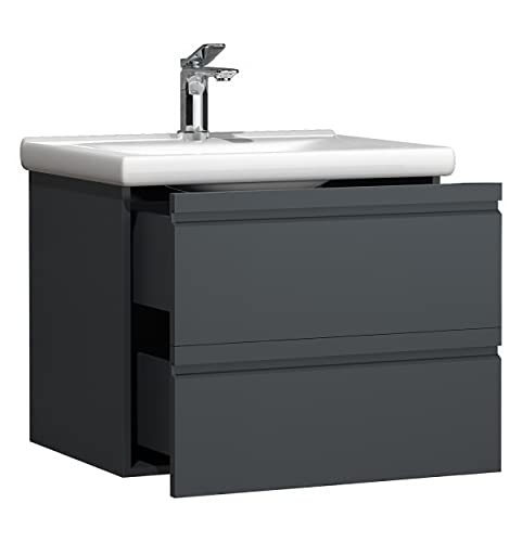 VCM 2-TLG. Waschplatz | Waschtisch 60 cm | Badmöbel Set mit Keramik Waschbecken | grifflose Schubladen | Komplettset Silora L von VCM