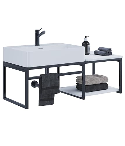 VCM 2-TLG. Waschplatz Waschtisch Badmöbel Set Waschbecken Holz Metall Industrial Style Bitila 100 von VCM