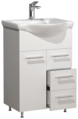 VCM 2-TLG. Waschplatz Waschtisch Badmöbel Set Waschbecken Schublade Spiegelschrank Lisalo L Weiß von VCM