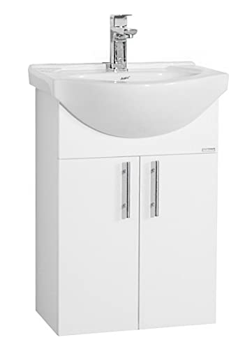 VCM 2-TLG. Waschplatz | Waschtisch Unterschrank 55 cm | Badmöbel Set mit Waschbecken | Komplett Set mit Drehtüren Lisalo M von VCM