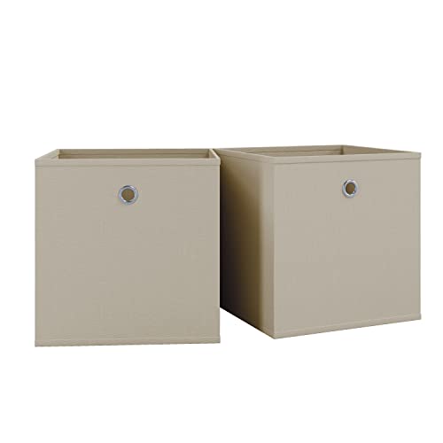 VCM 2er Set Faltbox | Klappbox Stoff Kiste | Faltschachtel | Maße Maße ca. H. 28 x B. 27 x T. 27 cm | Regalbox - Boxas Weiß-Natur von VCM