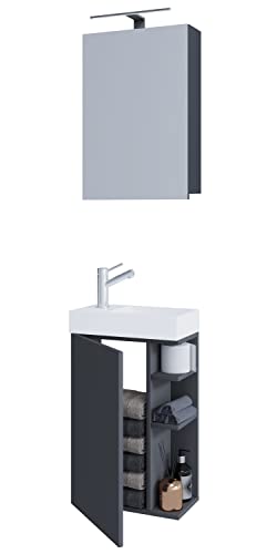 3-TLG Set | Waschplatz für Gäste WC | Gästebad Toilette | Waschtisch mit Spiegelschrank | Badmöbel Badezimmer Set – Lumia von VCM