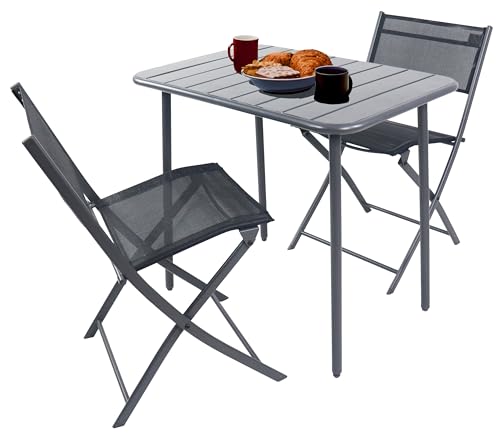 VCM 3-TLG Gartenmöbel Set | Sitzgruppe Essgruppe | 1xTisch, 2X Stühle | Tisch Maße ca. H. 72 x B. 80 x T. 55 cm | Klappbar | Garten Set - Sumila von VCM