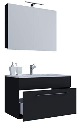 VCM 3-TLG. Waschplatz Waschtisch | Waschbecken Unterschrank Breite 60 cm | Badmöbel Set hängend mit Einer Schublade Spiegelschrank | Badinos von VCM