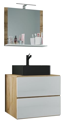VCM 3-TLG. Waschplatz Waschtisch | schwarzes Waschbecken Unterschrank Breite 60 cm | Badmöbel Set mit Schubladen Spiegel | Lendas S BL VCM 3-TLG. Waschplatz Waschtisch | schwarzes Waschbecken Unterschrank Breite 60 cm | Badmöbel Set mit Schubladen Spiegel | Lendas S BL von VCM