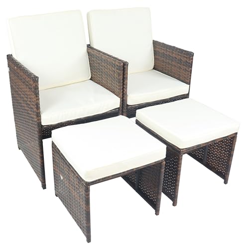 VCM 4-TLG. Set Gartenstuhl | Loungestuhl Sessel | Maße pro Stuhl ca. H. 84 x B. 53 x T. 53 cm | Rattan | Balkonstuhl mit Sitzkissen - Raloso von VCM
