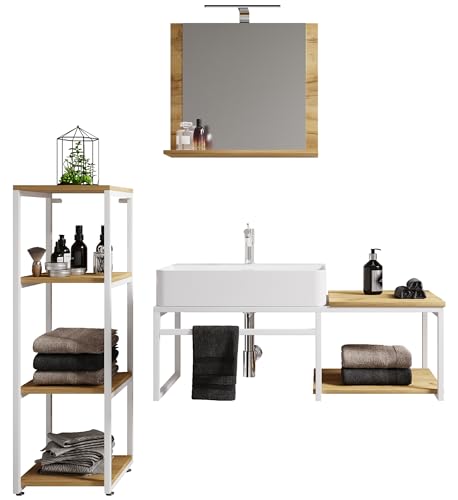 4-TLG. Waschplatz Waschtisch Badmöbel Set Waschbecken Holz Metall Industrial Style Bitila 100 V2 4-TLG. Waschplatz Waschtisch Badmöbel Set Waschbecken Holz Metall Industrial Style Bitila 100 V2 von VCM