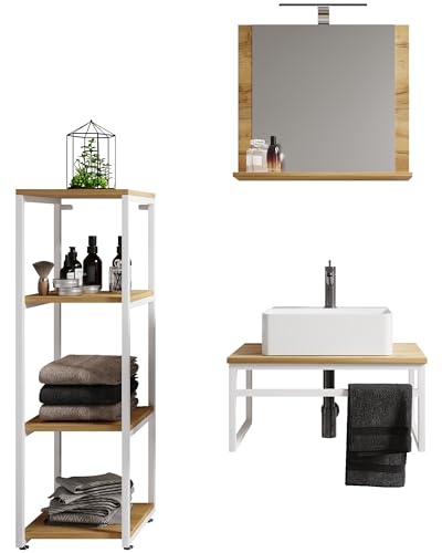 4-TLG. Waschplatz Waschtisch Badmöbel Set Waschbecken Holz Metall Industrial Style Bitila 60 V2 4-TLG. Waschplatz Waschtisch Badmöbel Set Waschbecken Holz Metall Industrial Style Bitila 60 V2 von VCM