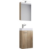 4-tlg. Gäste-Waschplatz "Slito" | Mit Spiegelschrank inkl. Beleuchtung Sonoma-Eiche von VCM