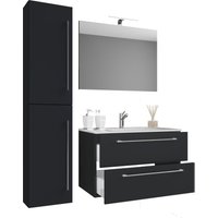 4-tlg. Waschplatz Badinos 60 cm Spiegel + Hochschrank Schwarz von VCM
