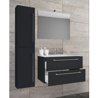 4-tlg. Waschplatz Badinos 80 cm Spiegel + Hochschrank schwarz von VCM