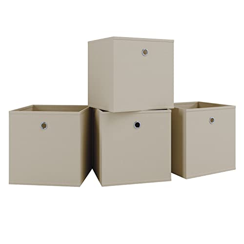 VCM 4er Set Faltbox | Klappbox Stoff Kiste | Faltschachtel | Maße ca. H. 28 x B. 27 x T. 27 cm | Regalbox - Boxas Weiß von VCM