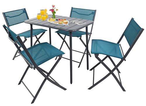 VCM 5-TLG Gartenmöbel Set | Sitzgruppe Essgruppe | 1xTisch, 4X Klappstühle | Tisch Maße ca. H. 72 x B. 80 x T. 55 cm | Garten Set – Sumila 80x55 von VCM