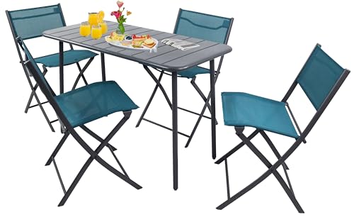 VCM 5-TLG Gartenmöbel Set | Sitzgruppe Essgruppe | 1xTisch, 4X Stühle | Tisch Maße ca. H. 72 x B. 110 x T. 55 cm | Klappbar | Garten Set - Sumila Türkis von VCM