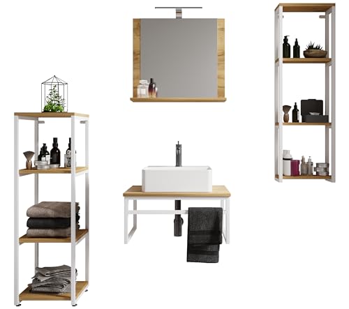 VCM 5-TLG. Waschplatz Waschtisch Badmöbel Set Waschbecken Holz Metall Industrial Style Bitila 60 V2 Weiß/Honig-Eiche VCM 5-TLG. Waschplatz Waschtisch Badmöbel Set Waschbecken Holz Metall Industrial Style Bitila 60 V2 Weiß/Honig-Eiche von VCM