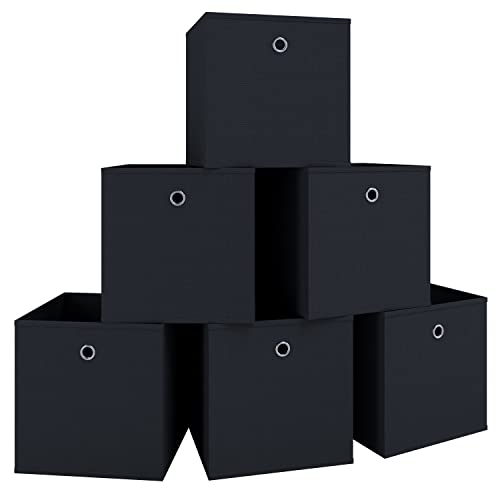 VCM 6er Set Faltbox | Klappbox Stoff Kiste | Faltschachtel | Maße ca. H. 28 x B. 27 x T. 27 cm | Regalbox - Boxas Schwarz von VCM