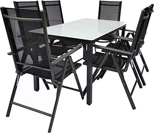 VCM 7-TLG Gartenmöbel Set | Sitzgruppe Essgruppe | 1xTisch, 6X Stühle | Tisch Maße ca. H. 76 x B. 140 x T. 80 cm | Garten Set – Stühle 140 MA Anthrazit von VCM