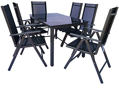 VCM 7 TLG. Gartenmöbel Set | Sitzgruppe Essgruppe | 1x Tisch, 6X Stühle | Tisch Maße ca. H. 76 x B. 140 x T. 80 cm | Stühle 140 SW Anthrazit VCM 7 TLG. Gartenmöbel Set | Sitzgruppe Essgruppe | 1x Tisch, 6X Stühle | Tisch Maße ca. H. 76 x B. 140 x T. 80 cm | Stühle 140 SW Anthrazit von VCM
