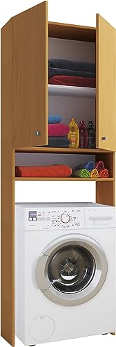 Waschmaschinenschrank | Praktischer Überbauschrank mit viel Stauraum | Maße: B. 64 x H. 182 x T. 27 cm | Waschmaschinenregal für Bad und Waschküche | Waschmaschinenüberbauschrank - Lona von VCM