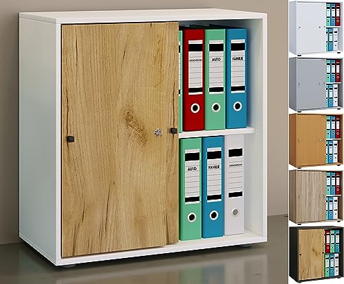 VCM Holz Büroschrank Ordner Aktenschrank Büromöbel Schrank Lona 2-Fach Schiebetüren Sonoma-Eiche von VCM