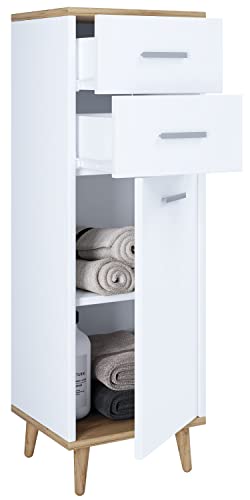 VCM Badmöbel Midischrank | Seitenschrank | Maße: H. 97 x B. 32 x T. 28 cm| 2 Schubladen | 1 Drehtür | 2 Fächer – Landos VCM Badmöbel Midischrank | Seitenschrank | Maße: H. 97 x B. 32 x T. 28 cm| 2 Schubladen | 1 Drehtür | 2 Fächer – Landos von VCM