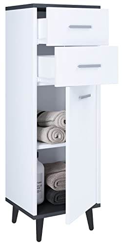 VCM Badmöbel Midischrank | Seitenschrank | Maße: H. 97 x B. 32 x T. 28 cm| 2 Schubladen | 1 Drehtür | 2 Fächer – Landos VCM Badmöbel Midischrank | Seitenschrank | Maße: H. 97 x B. 32 x T. 28 cm| 2 Schubladen | 1 Drehtür | 2 Fächer – Landos von VCM