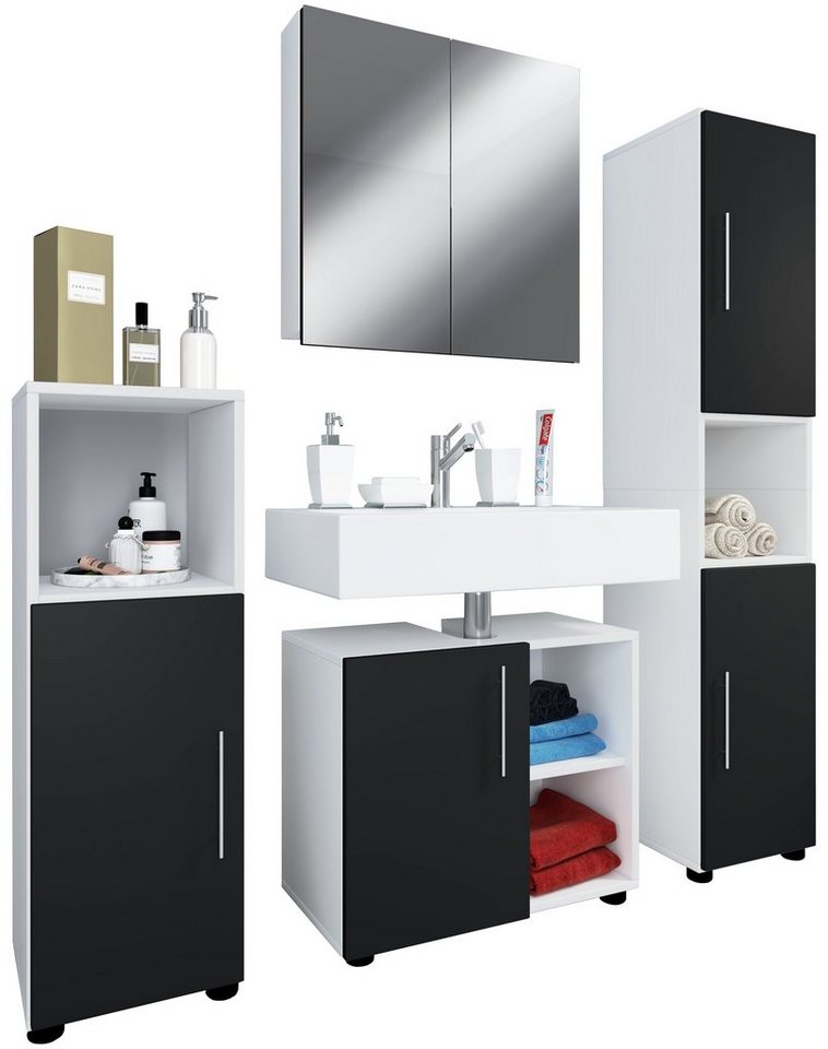 VCM Badmöbel-Set 4-tlg. Badmöbel Set Komplett Badschrank Flandu Ill von VCM