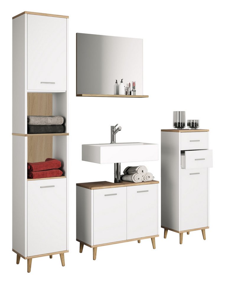 VCM Badmöbel-Set 4-tlg. Komplett Badmöbel Badschrank Set Landos l von VCM