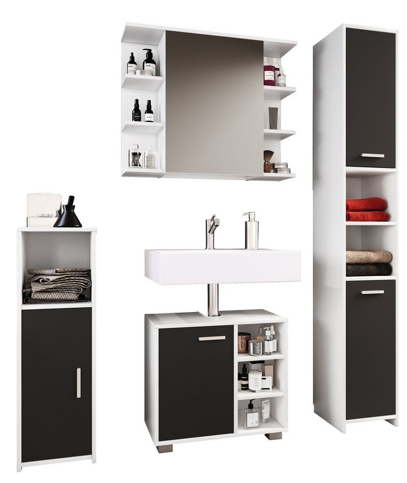 VCM Badmöbel-Set 4-tlg. Komplett Badmöbel Badschrank Set Zalo I von VCM