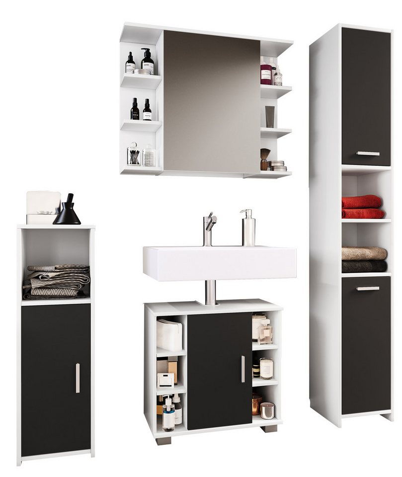 VCM Badmöbel-Set 4-tlg. Komplett Badmöbel Badschrank Set Zalo ll von VCM