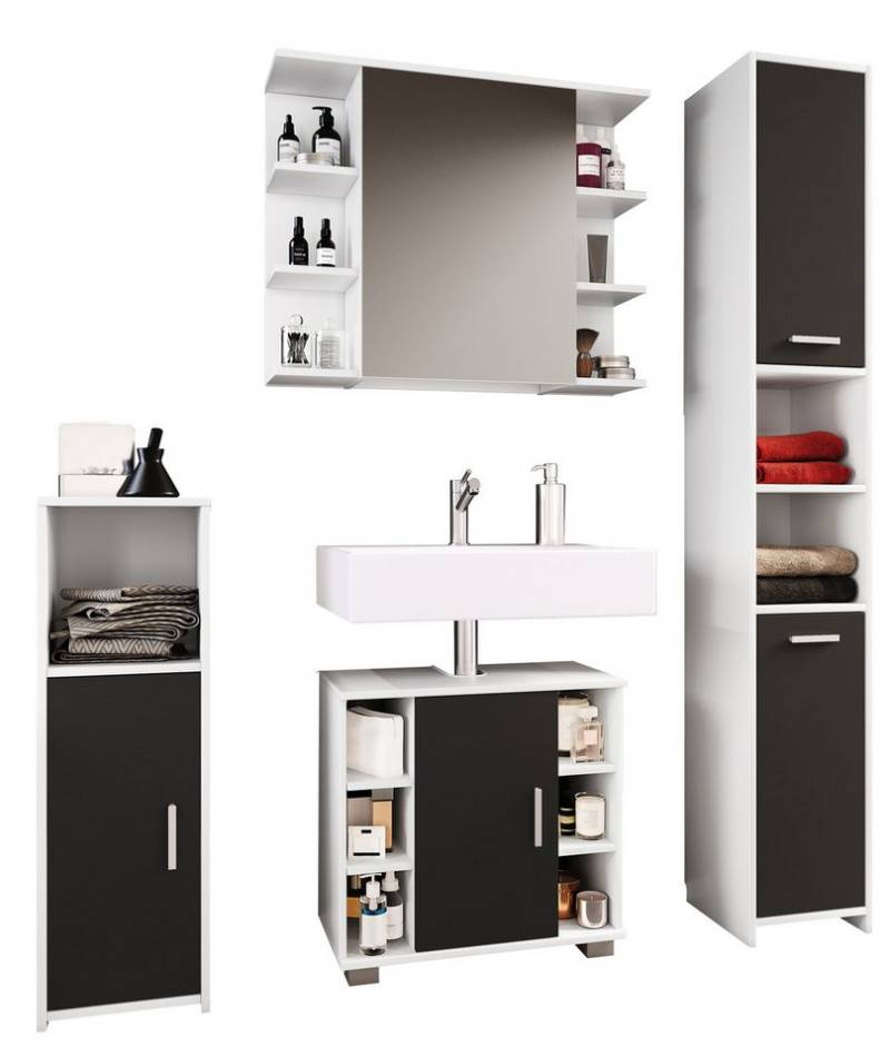 VCM Badmöbel-Set 4-tlg. Komplett Badmöbel Badschrank Set Zalo ll von VCM