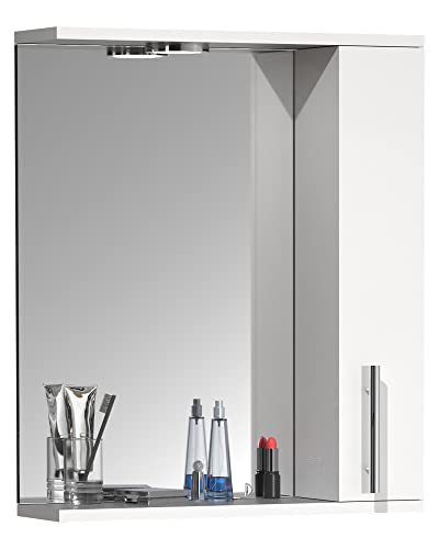 VCM Badspiegel Wandspiegel 50 cm Hängespiegel Spiegelschrank Badezimmer Drehtür Beleuchtung Lisalo M Weiß von VCM