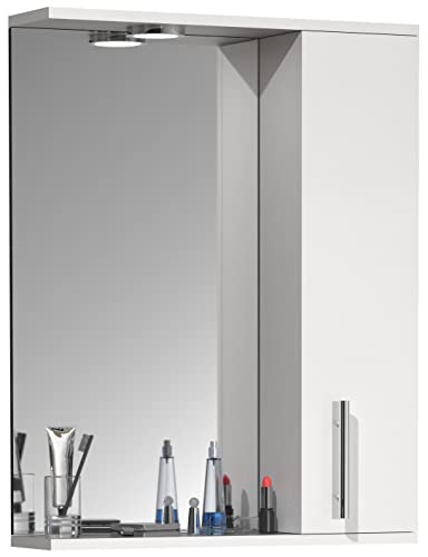 VCM Badspiegel Wandspiegel 55 cm Hängespiegel Spiegelschrank Badezimmer Drehtür Beleuchtung Lisalo L Weiß von VCM