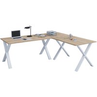 VCM Büro-Eckschreibtisch Lona, X-Fußgestell, Tischplatten BxT 2.200 x 800 und 1.900 x 800 mm, Sonoma-Eiche von VCM