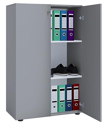 VCM Büroschrank mit 3 Fächern | moderner Aktenschrank mit Drehtüren | Maße ca. B. 70 x H. 110 x T. 40 cm – Lona 3-Fach Grau von VCM