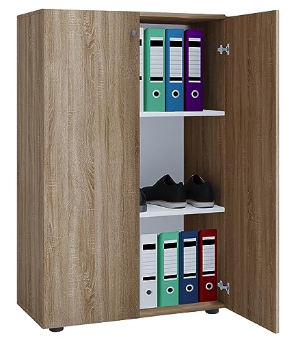VCM Büroschrank mit 3 Fächern | moderner Aktenschrank mit Drehtüren | Maße ca. B. 70 x H. 110 x T. 40 cm – Lona 3-Fach von VCM