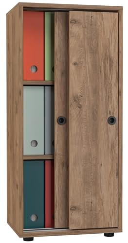 VCM Büroschrank mit 3 Fächern | moderner Aktenschrank mit Schiebetüren | Maße ca. H. 109 x B. 49 x T. 38 cm – Ulas 3-Fach von VCM