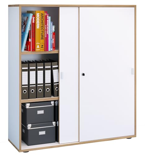 VCM Büroschrank mit 3 Fächern | moderner Aktenschrank mit Schiebetüren | Maße ca. H. 110 x B. 100 x T. 37 cm– Salia 3-Fach von VCM