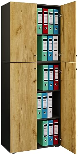VCM Büroschrank mit 5 Fächern | moderner Aktenschrank mit Drehtüren | Maße ca. B. 70 x H. 184 x T. 40 cm – Lona 5-Fach von VCM