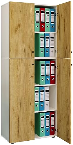 VCM Büroschrank mit 5 Fächern | moderner Aktenschrank mit Drehtüren | Maße ca. B. 70 x H. 184 x T. 40 cm – Lona 5-Fach von VCM