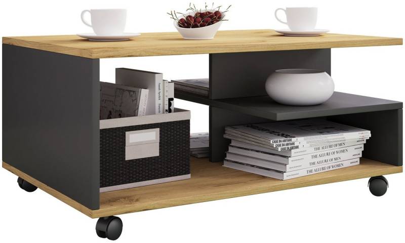 VCM Couchtisch Holz Sofatisch Couchtisch Rollen rollbar Stango L von VCM