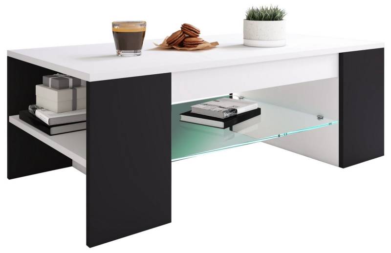 VCM Couchtisch Holz Sofatisch Couchtisch Schublade Glas Tunas von VCM
