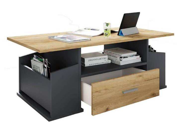 VCM Couchtisch Holz Sofatisch Couchtisch Schublade Junata, braun, Anthrazit / Honig-Eiche von VCM