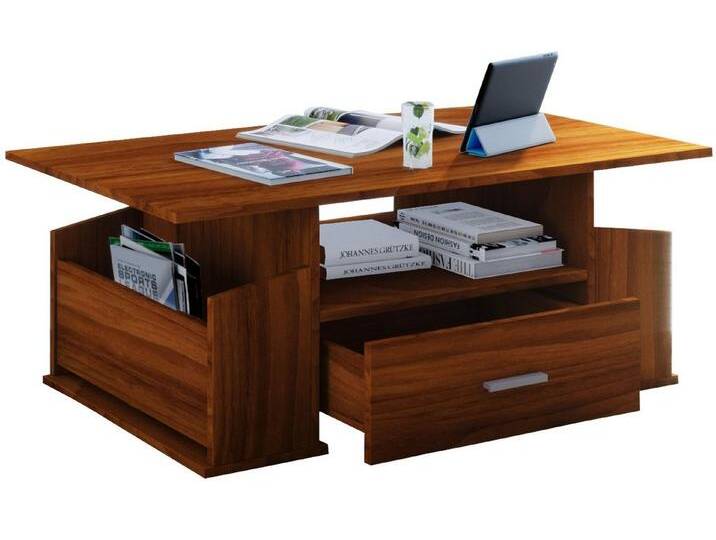 VCM Couchtisch Holz Sofatisch Couchtisch Schublade Junata, braun, Kern-Nussbaum von VCM