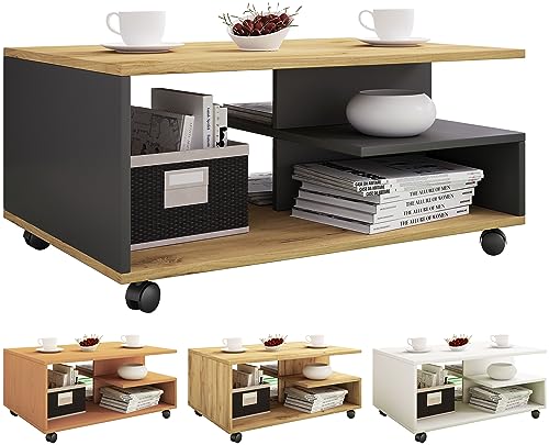 VCM Holz Couchtisch Sofatisch Wohnzimmertisch Rollen rollbar Kaffeetisch Stango L Buche von VCM